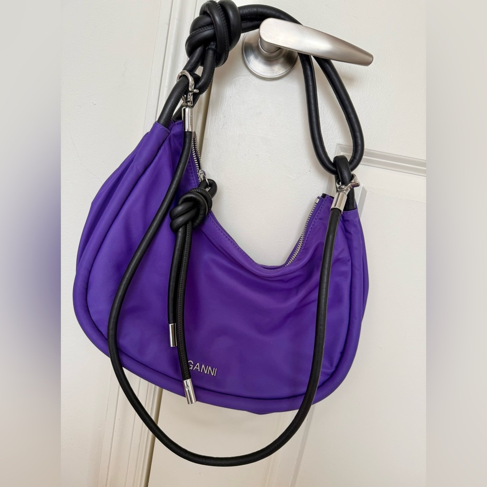 Ganni Purple Shoulder Bag with Black Straps